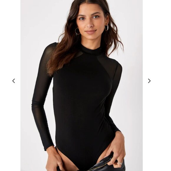 Lulus Entrancing Black Mesh Long Sleeve Bodysuit - Size Medium - Picture 5 of 9
